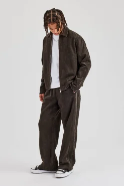 Suede Collared Jacket & Straight Leg Trouser - Charcoal