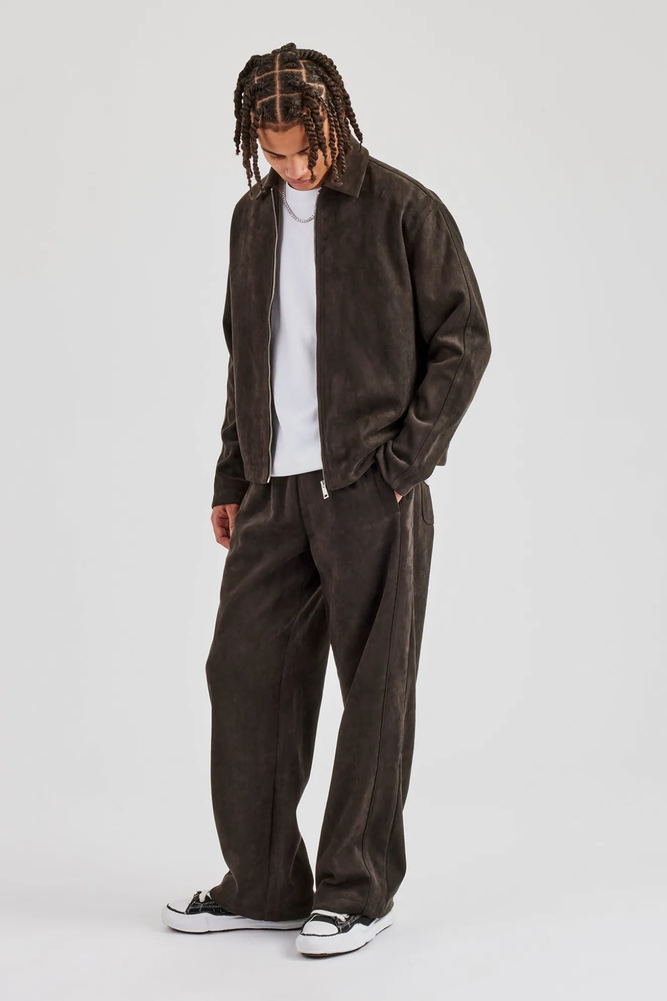 Suede Collared Jacket & Straight Leg Trouser - Charcoal
