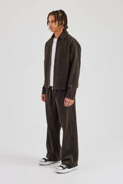Suede Collared Jacket & Straight Leg Trouser - Charcoal
