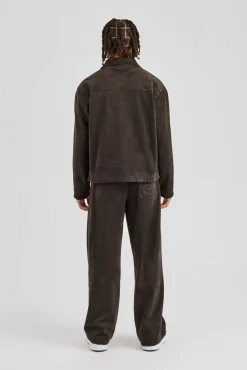 Suede Collared Jacket & Straight Leg Trouser - Charcoal
