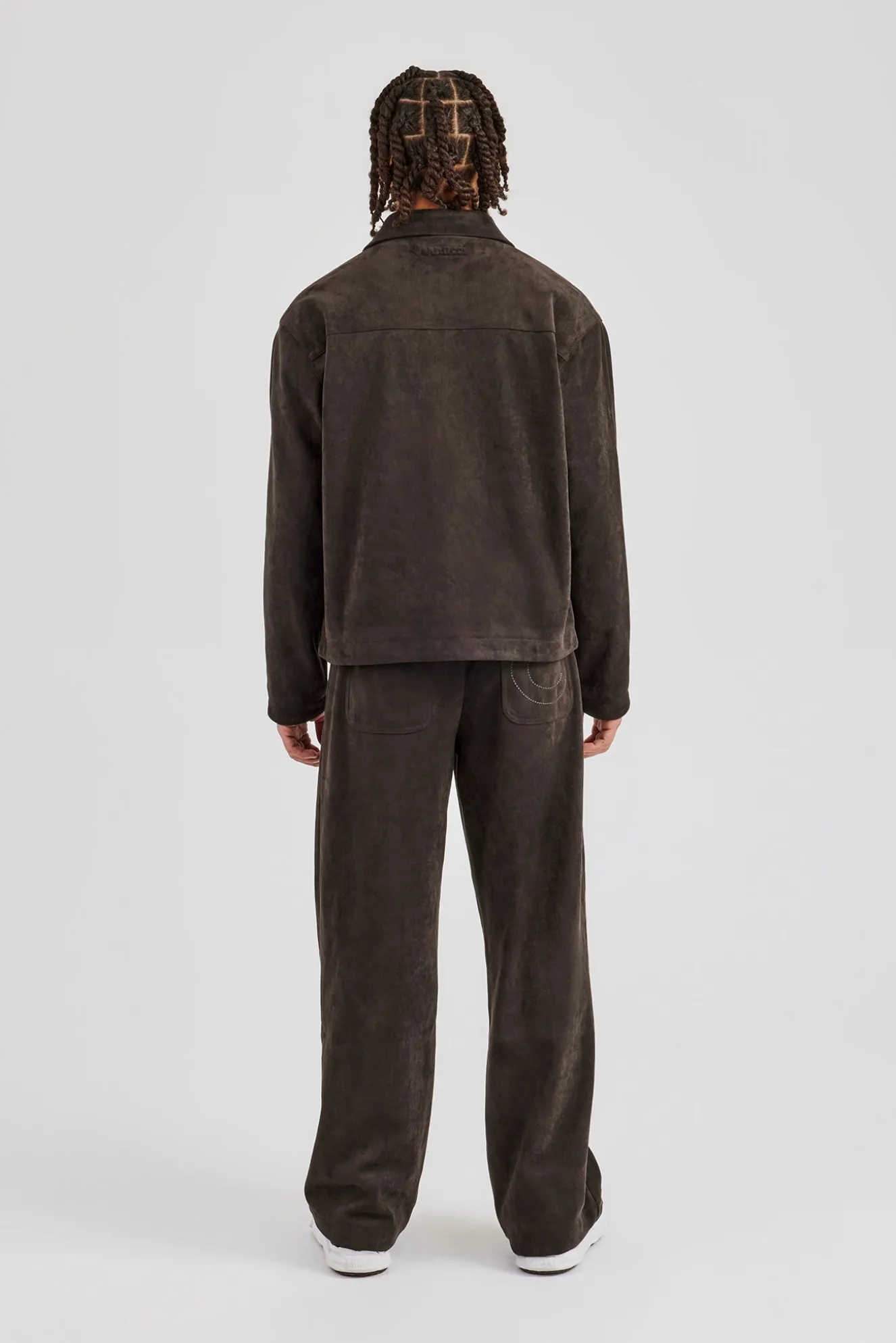 Suede Collared Jacket & Straight Leg Trouser - Charcoal
