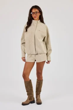 Suede Funnel Neck Jacket & Micro Short - Taupe