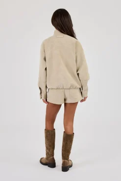Suede Funnel Neck Jacket & Micro Short - Taupe