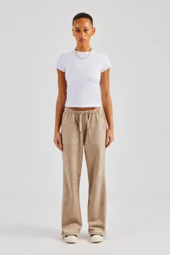 Suede Wide Leg Trouser- Beige