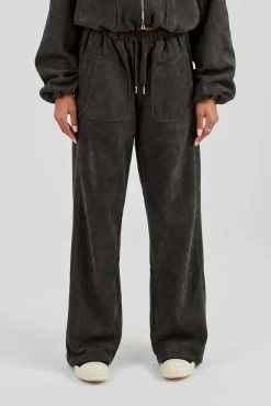 Suede Wide Leg Trouser - Charcoal
