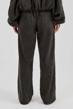 Suede Wide Leg Trouser - Charcoal