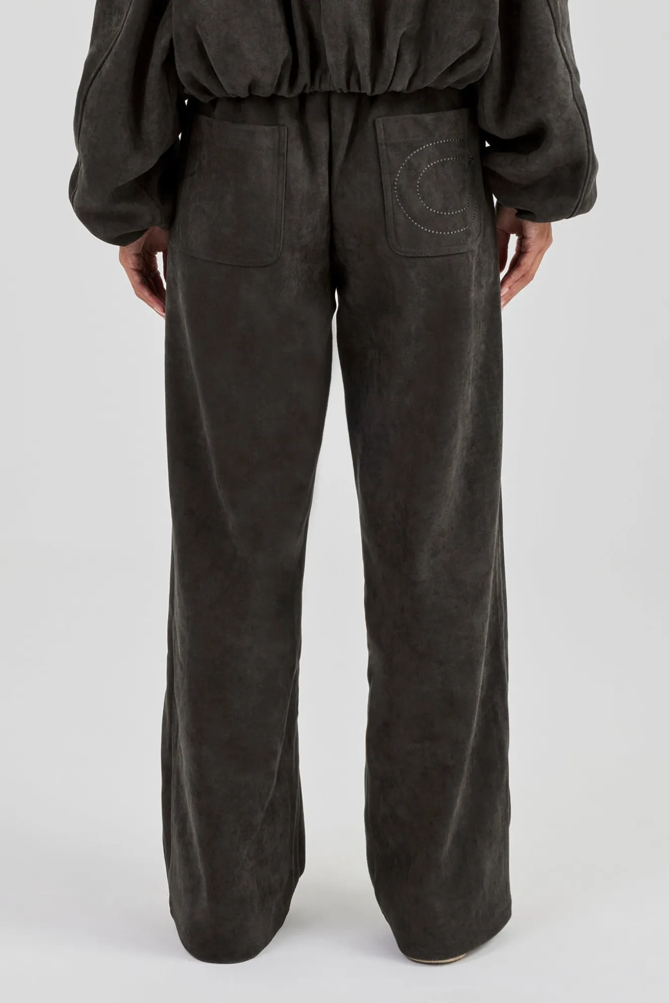 Suede Wide Leg Trouser - Charcoal