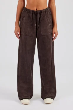 Suede Wide Leg Trouser - Chocolate