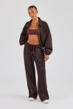 Suede Wide Leg Trouser - Chocolate