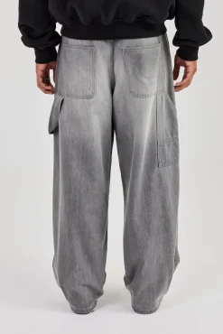 Super Baggy Carpenter Detail Jeans - Washed Grey