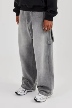 Super Baggy Carpenter Detail Jeans - Washed Grey