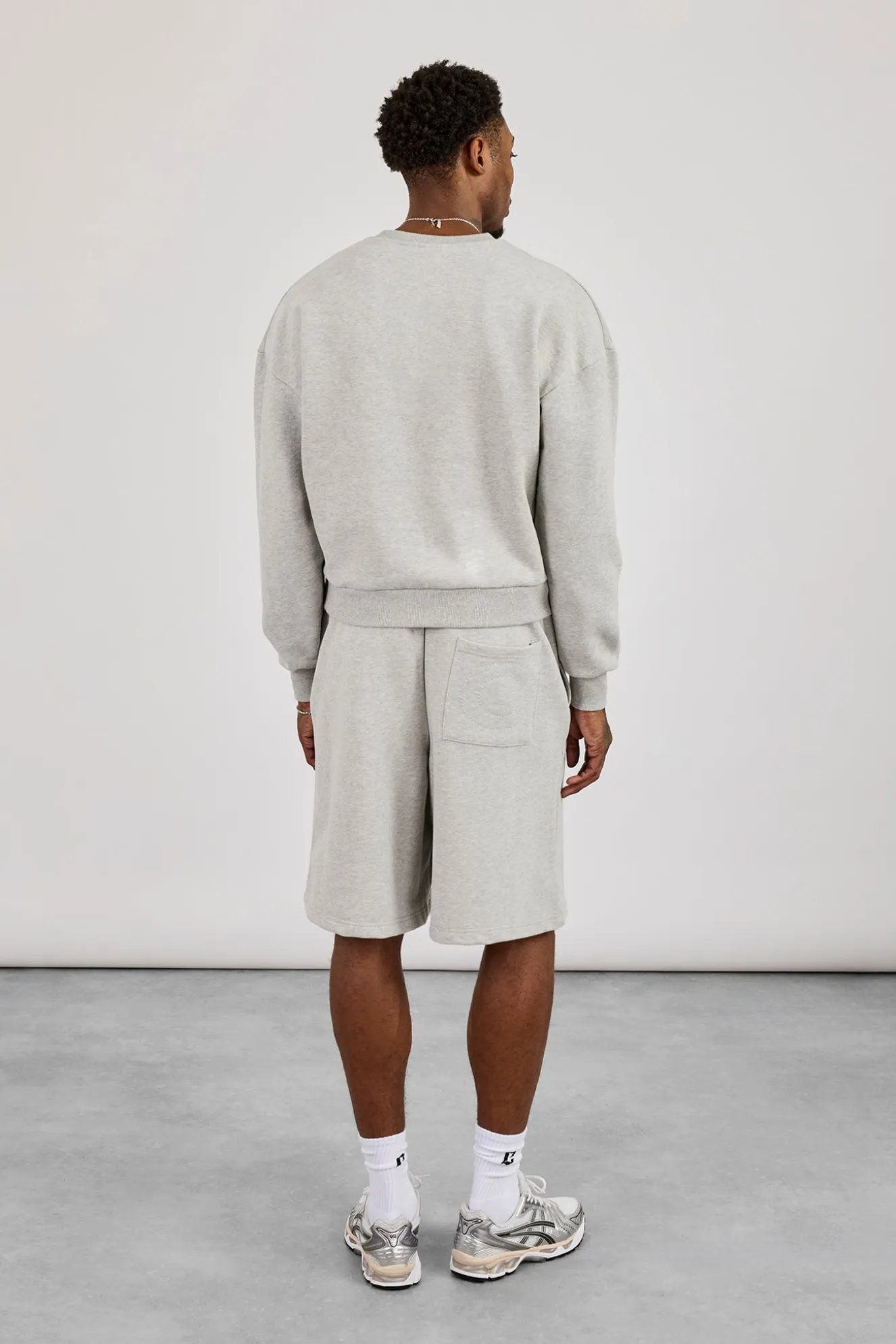 Sweater & Embroidered Jersey Jort - Grey Marl