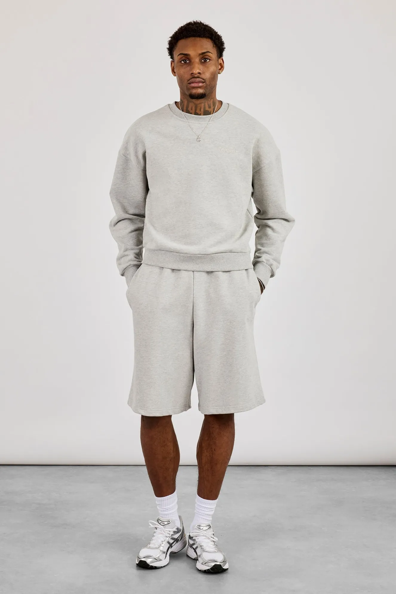 Sweater & Embroidered Jersey Jort - Grey Marl