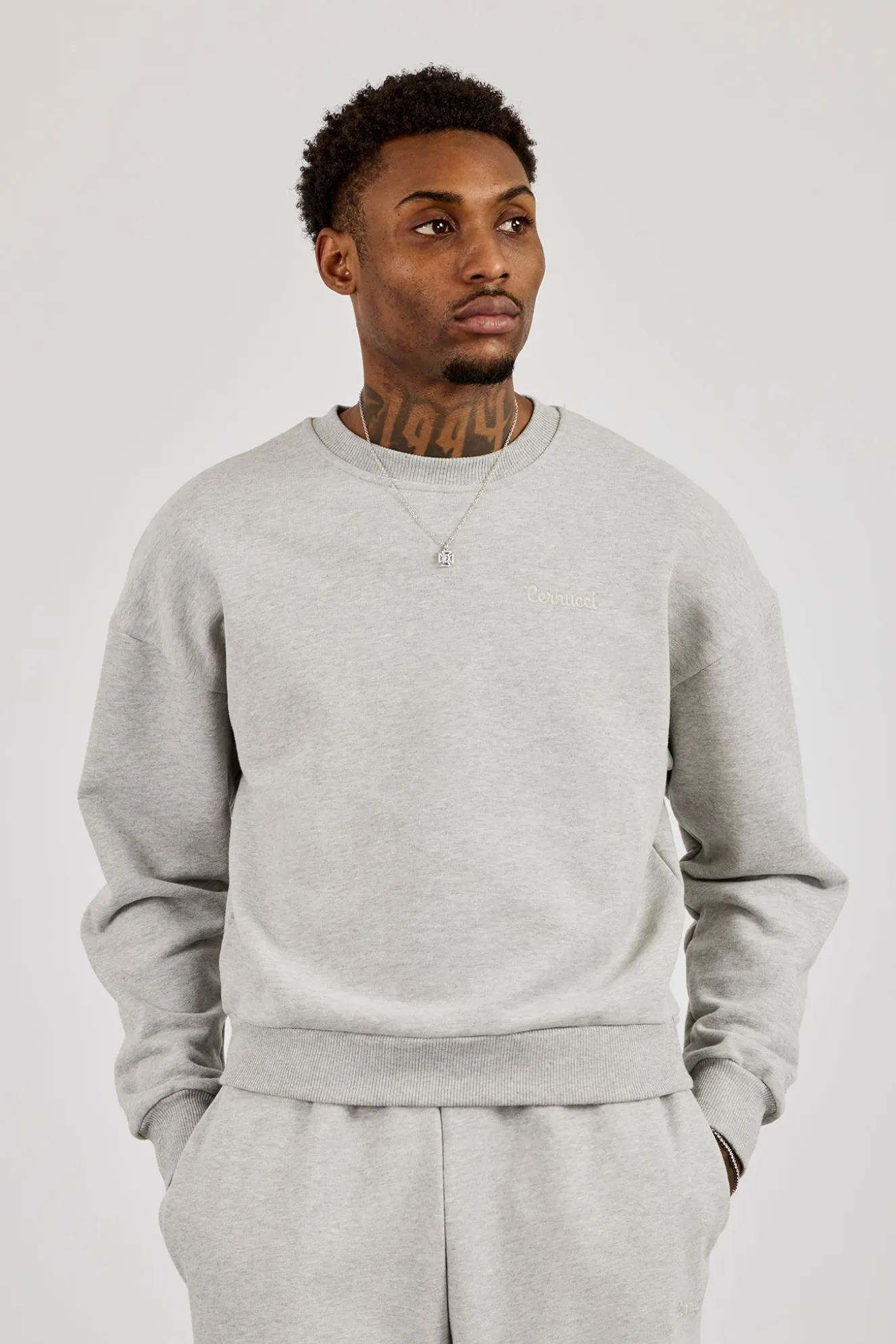 Sweater & Embroidered Jersey Jort - Grey Marl