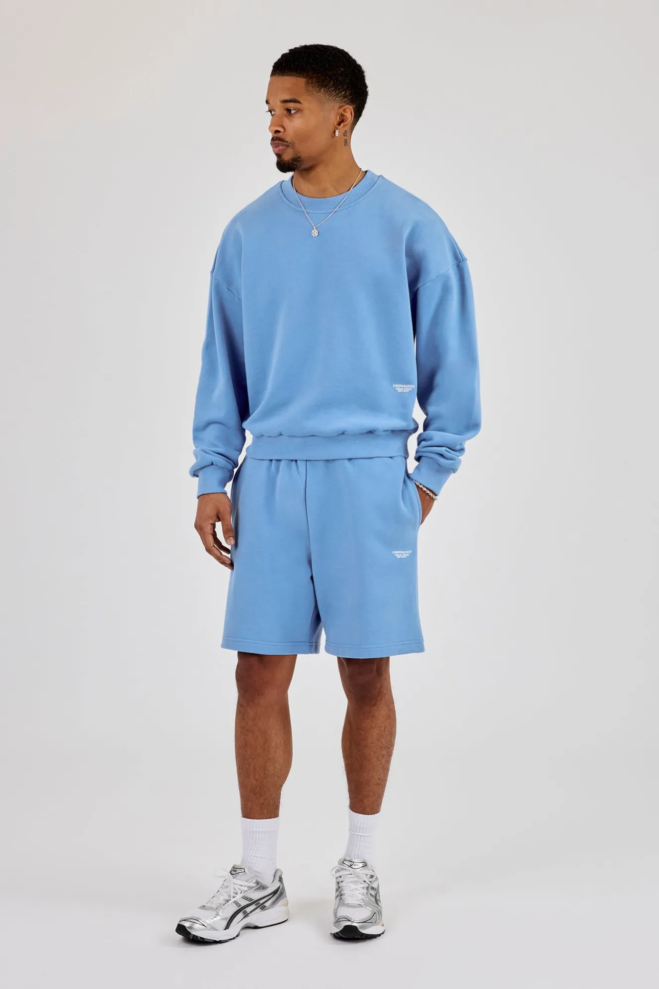 Sweater & Relaxed Jersey Short With Micro Branding - Riviera Blue