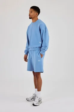 Sweater & Relaxed Jersey Short With Micro Branding - Riviera Blue