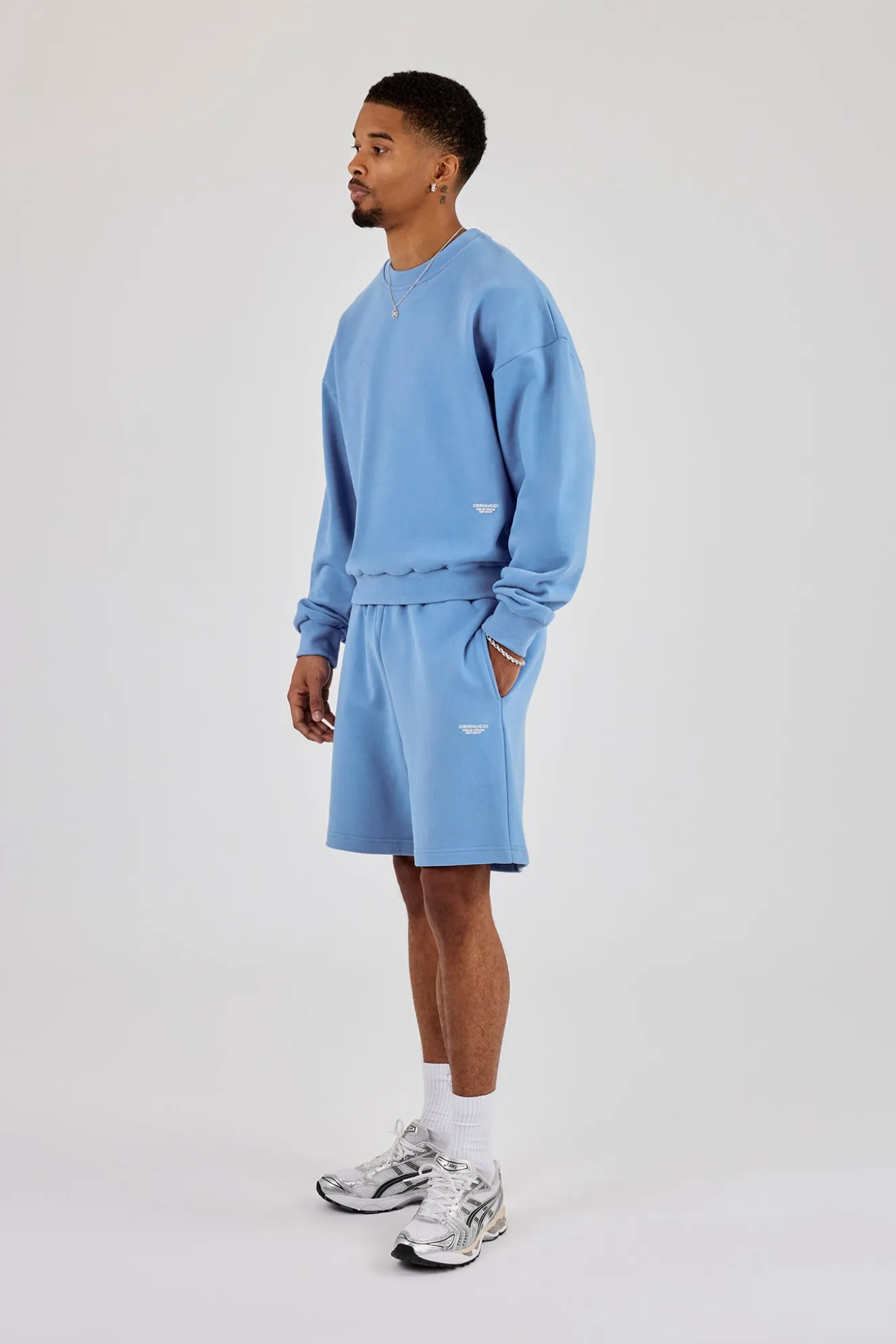 Sweater & Relaxed Jersey Short With Micro Branding - Riviera Blue