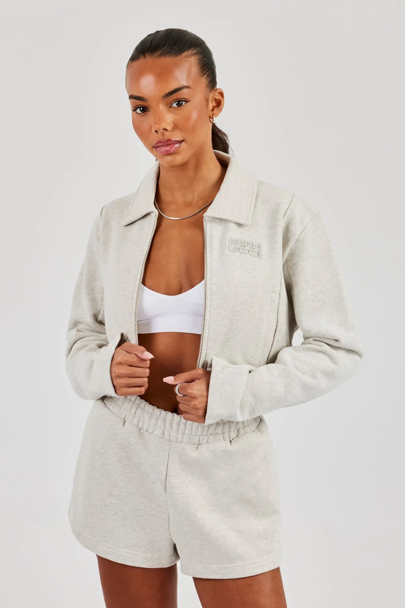 Tailored Harrington Jacket & Embroidered Short - Ash Grey
