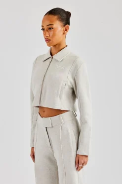 Tailored Jersey Cropped Harrington Jacket - Ash Grey