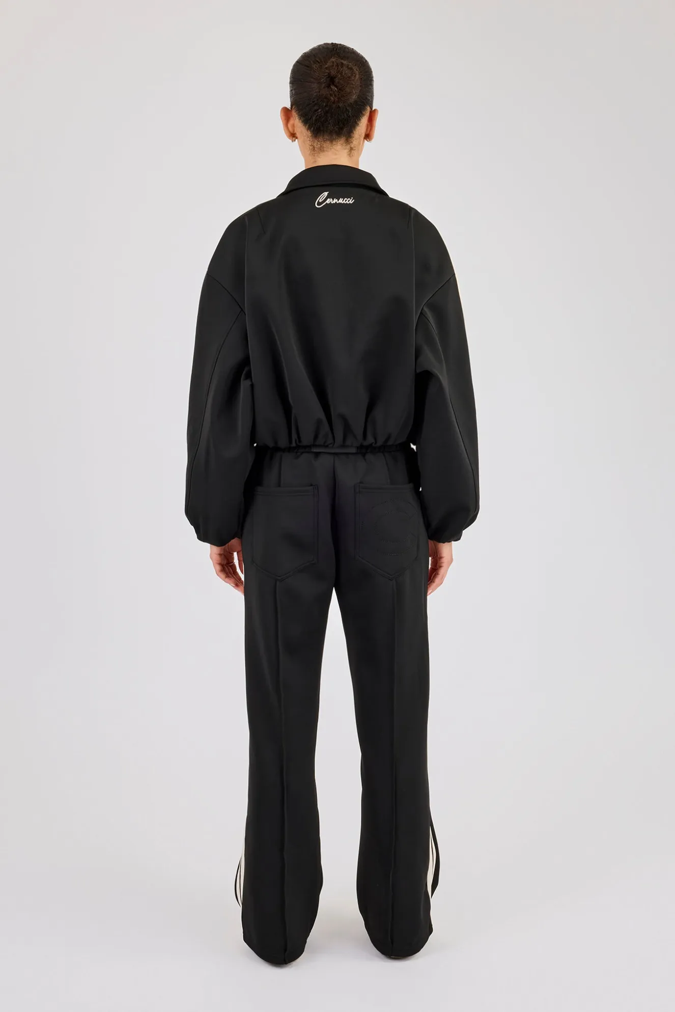 Taping Collared Bomber Jacket & Wide Leg Track Pant - Black