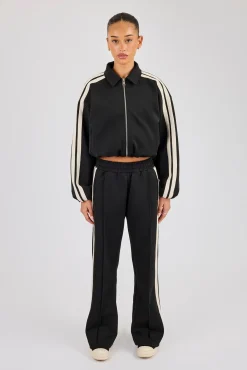Taping Collared Bomber Jacket & Wide Leg Track Pant - Black
