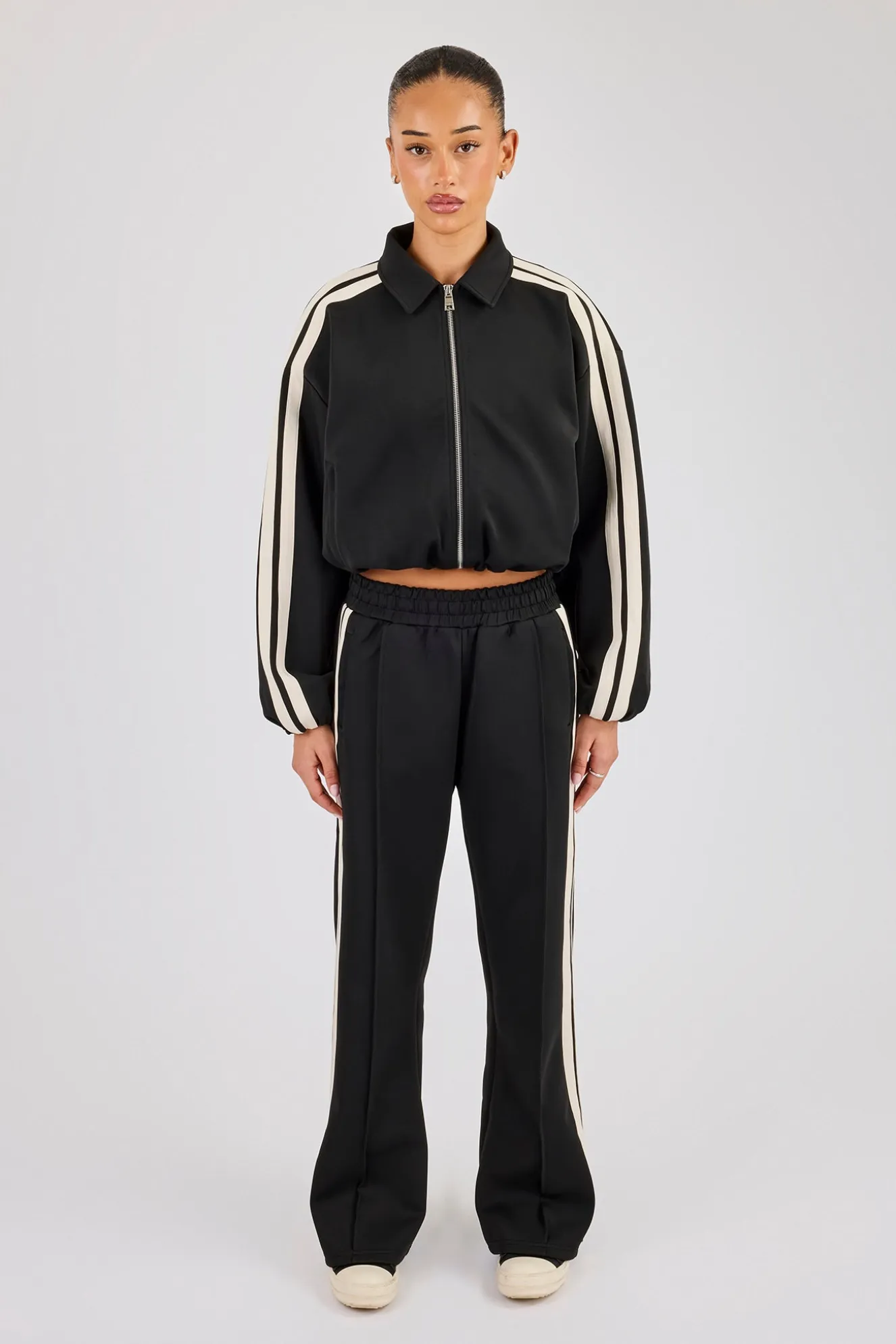 Taping Collared Bomber Jacket & Wide Leg Track Pant - Black