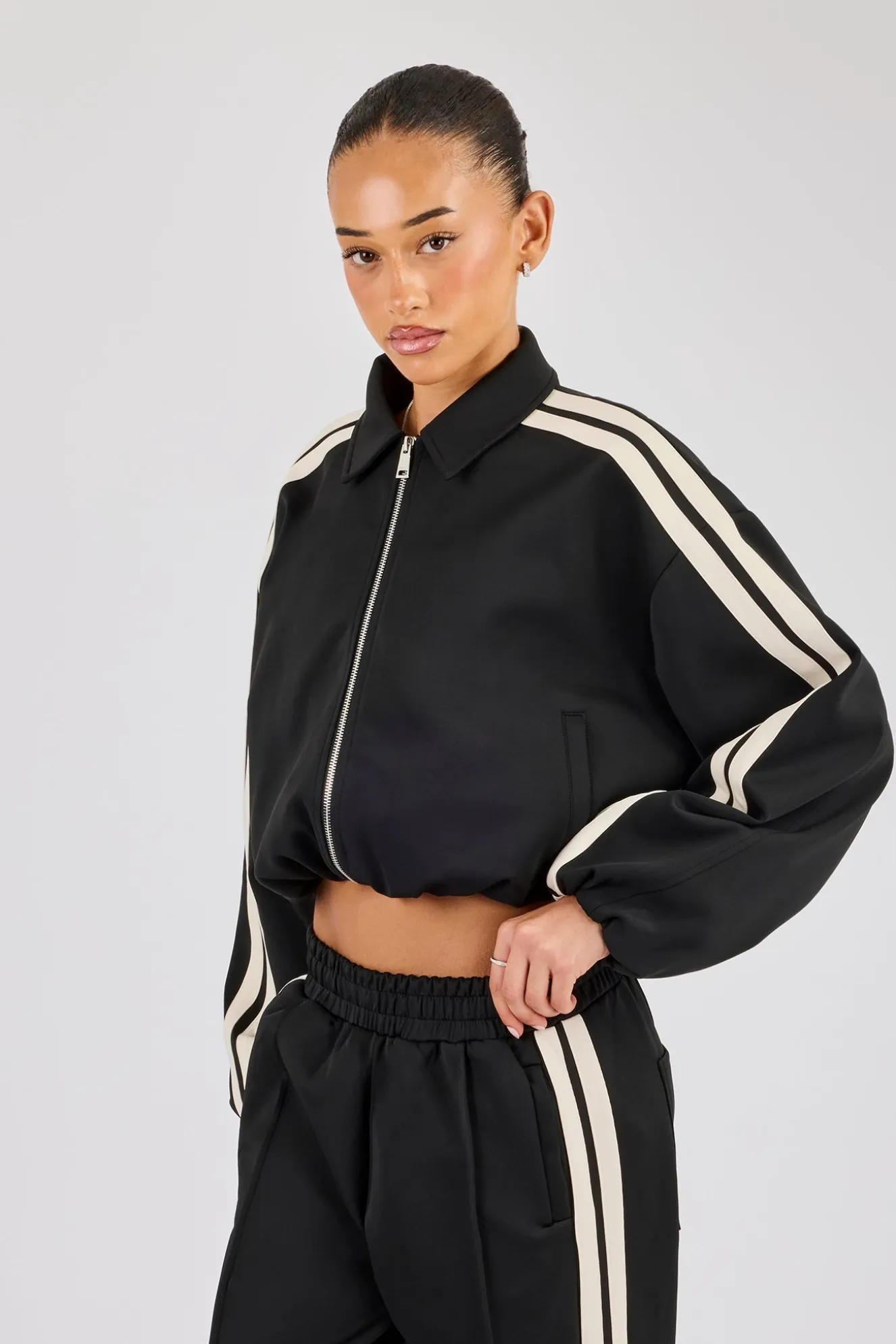 Taping Collared Bomber Jacket - Black