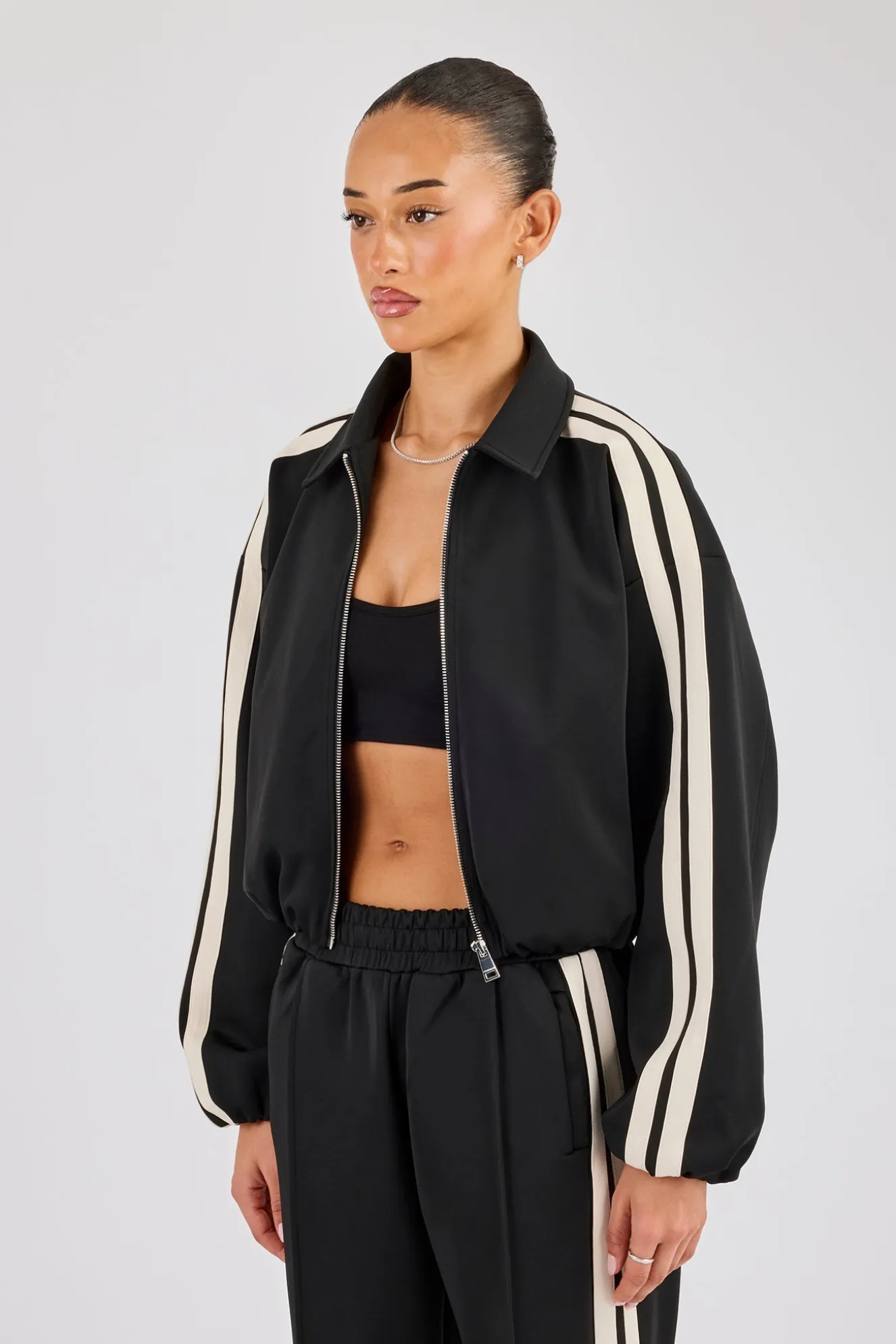Taping Collared Bomber Jacket - Black