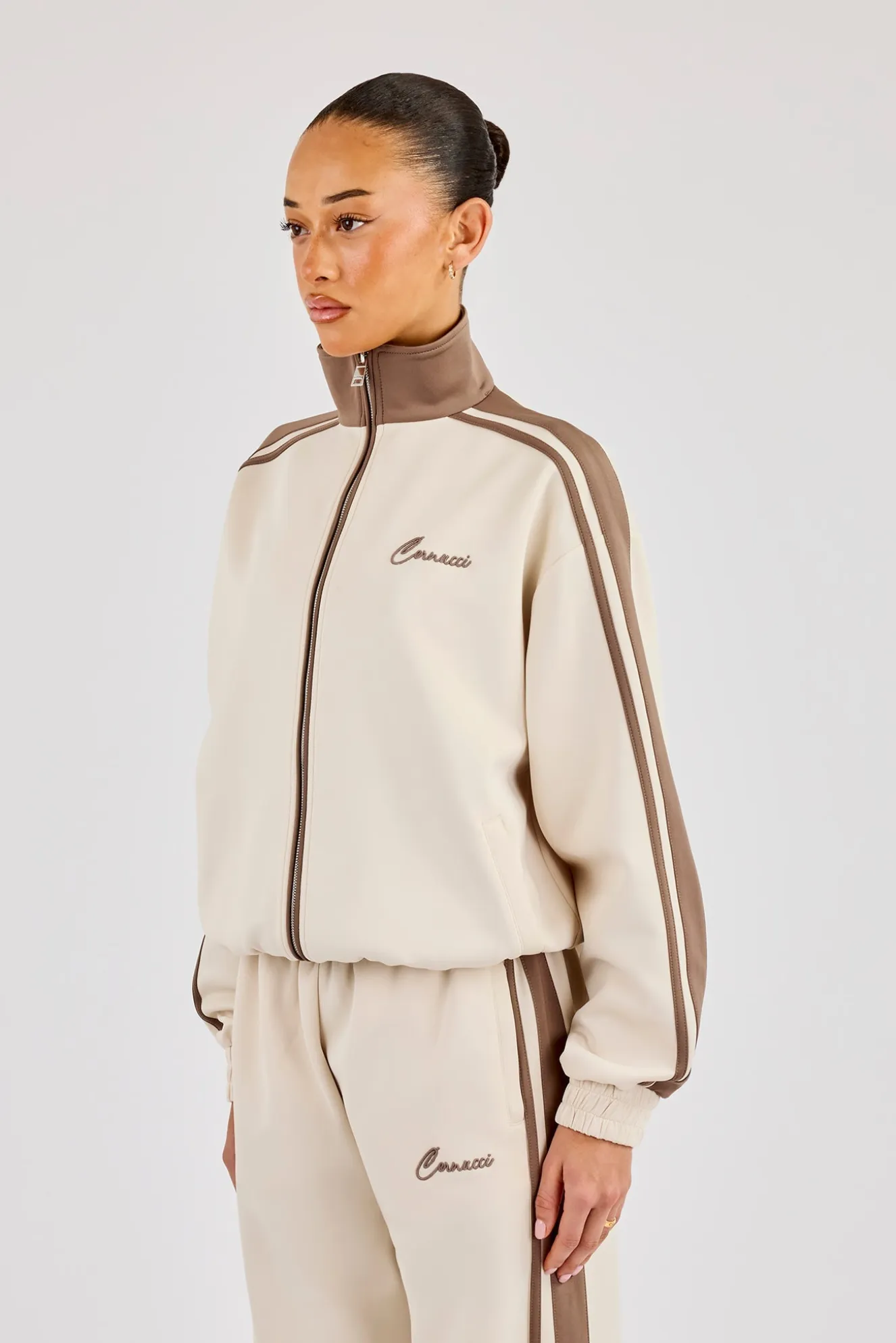 Taping Contrast Collar Track Jacket - Off White