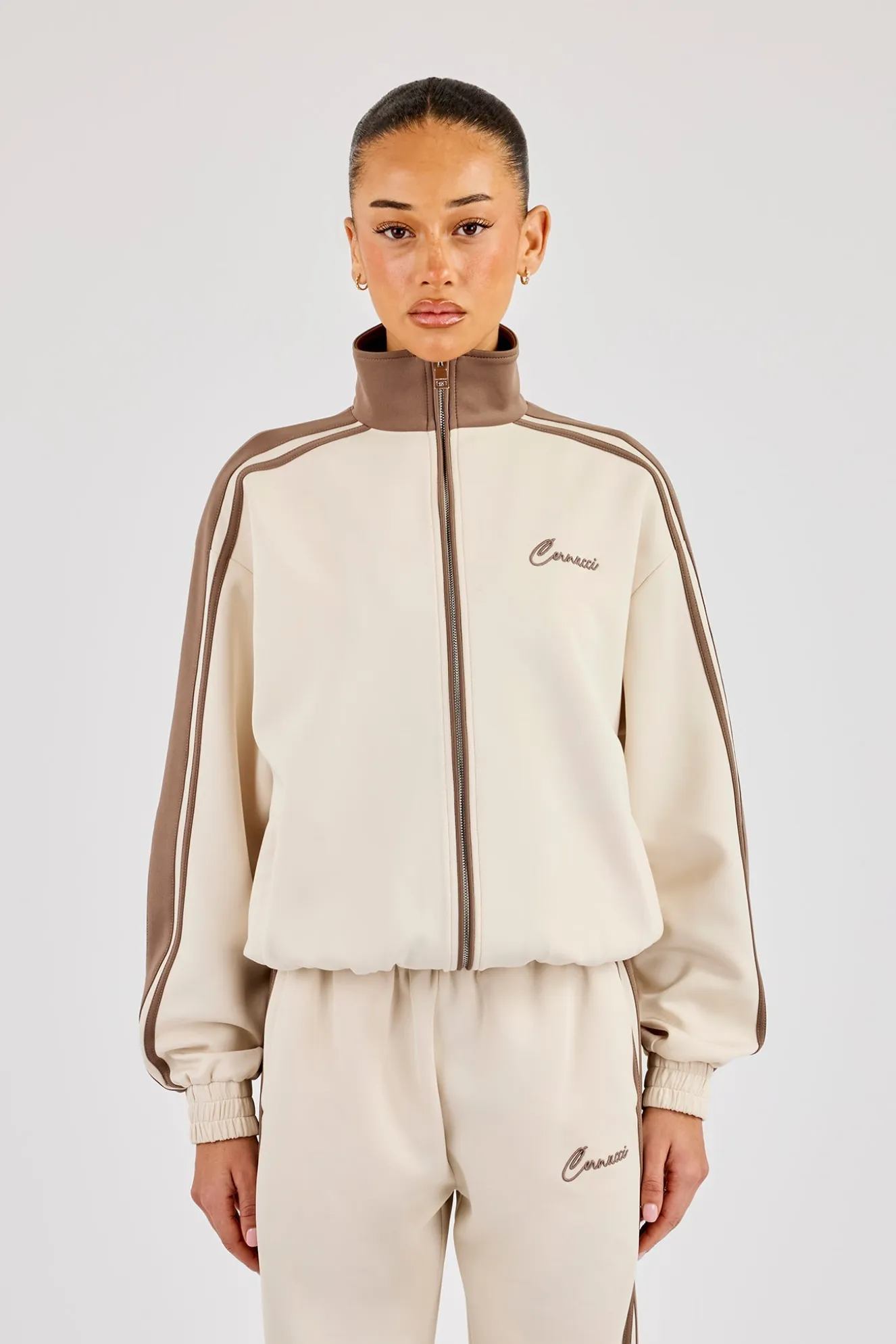 Taping Contrast Collar Track Jacket - Off White