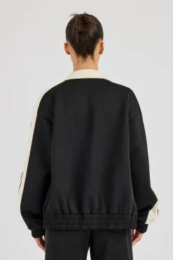 Taping Contrast Collar Track Jacket - Black