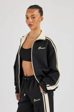 Taping Contrast Collar Track Jacket - Black