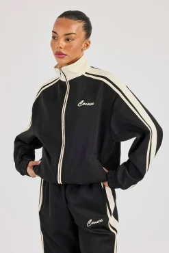 Taping Contrast Collar Track Jacket - Black