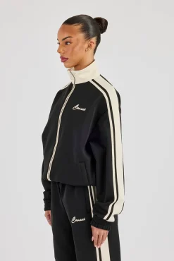 Taping Contrast Collar Track Jacket - Black