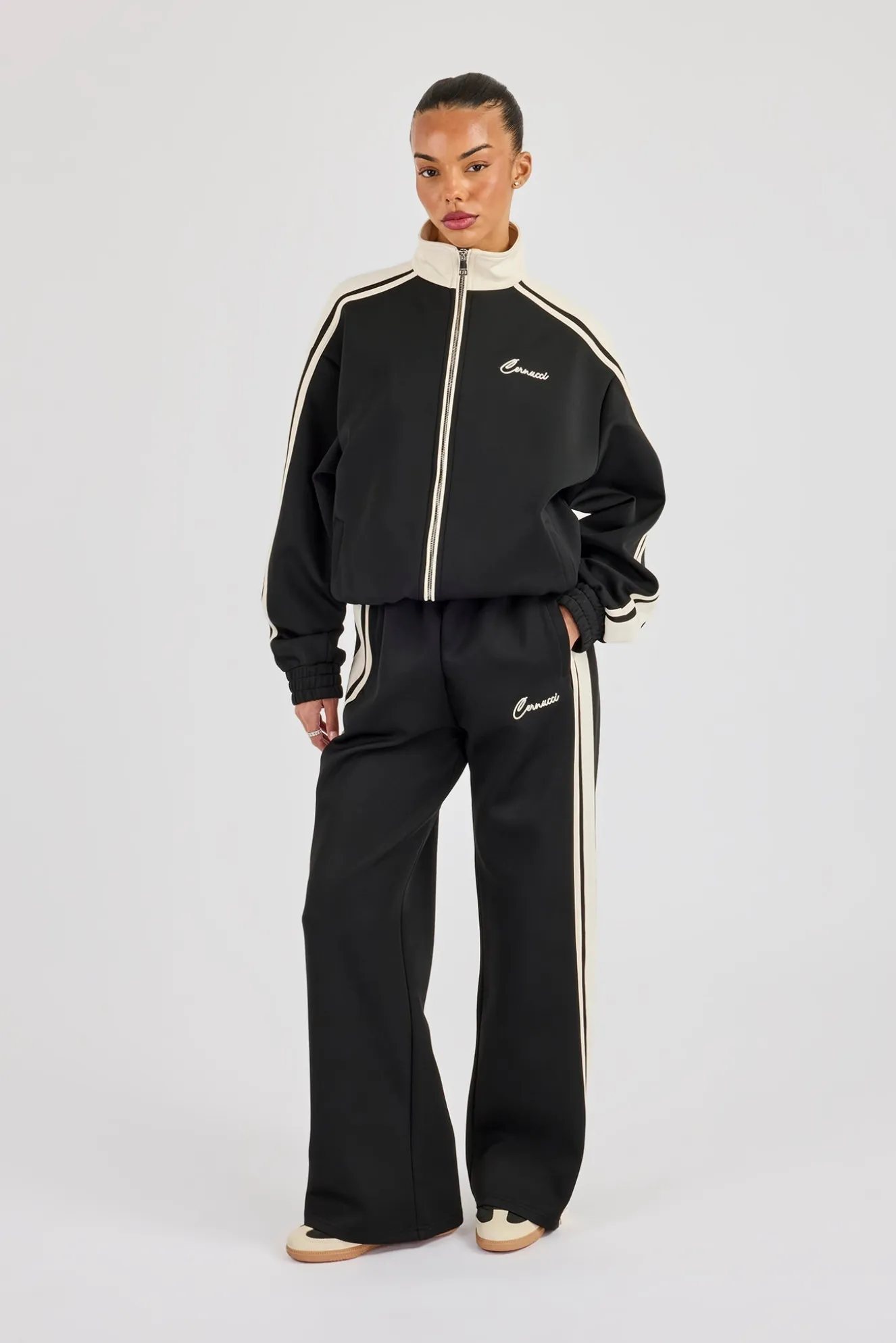 Taping Contrast Track Jacket & Pant - Black