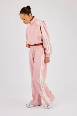 Taping Cropped Funnel Neck Jacket & Wide Leg Track Pant - Dusty Pink