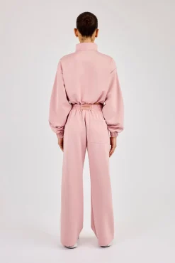 Taping Cropped Funnel Neck Jacket & Wide Leg Track Pant - Dusty Pink