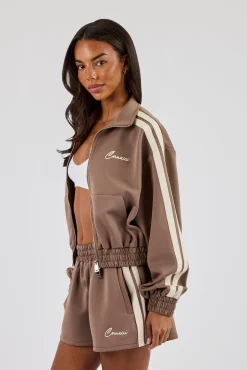 Taping Cropped Funnel Neck Jacket - Taupe