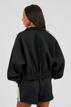 Taping Cropped Funnel Neck Jacket - Black