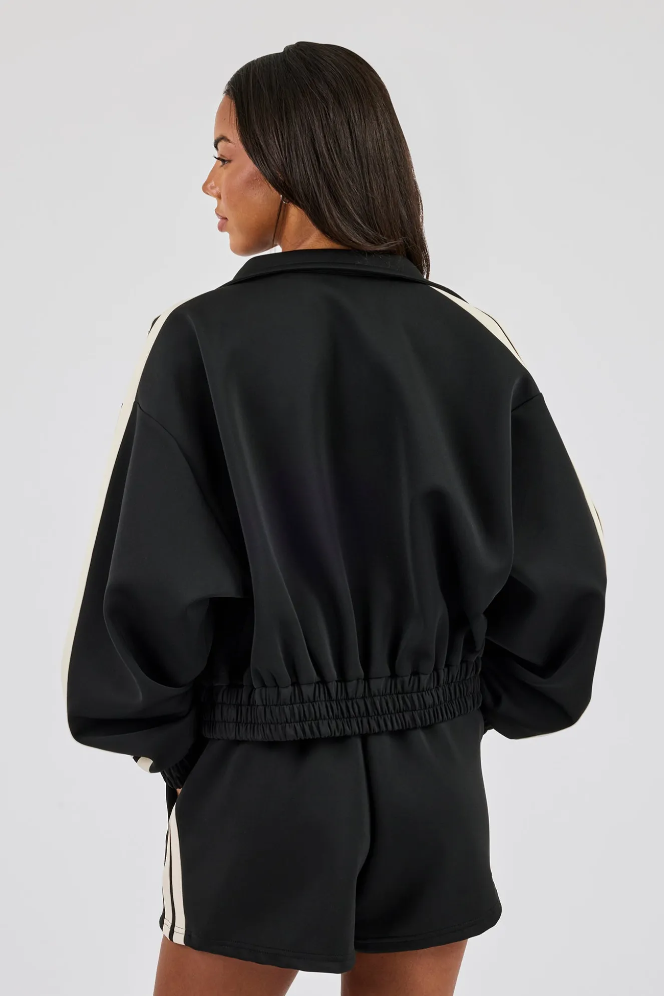 Taping Cropped Funnel Neck Jacket - Black