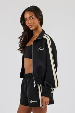 Taping Cropped Funnel Neck Jacket - Black