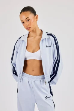 Taping Cropped Funnel Neck Jacket - Light Blue