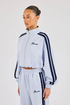 Taping Cropped Funnel Neck Jacket - Light Blue