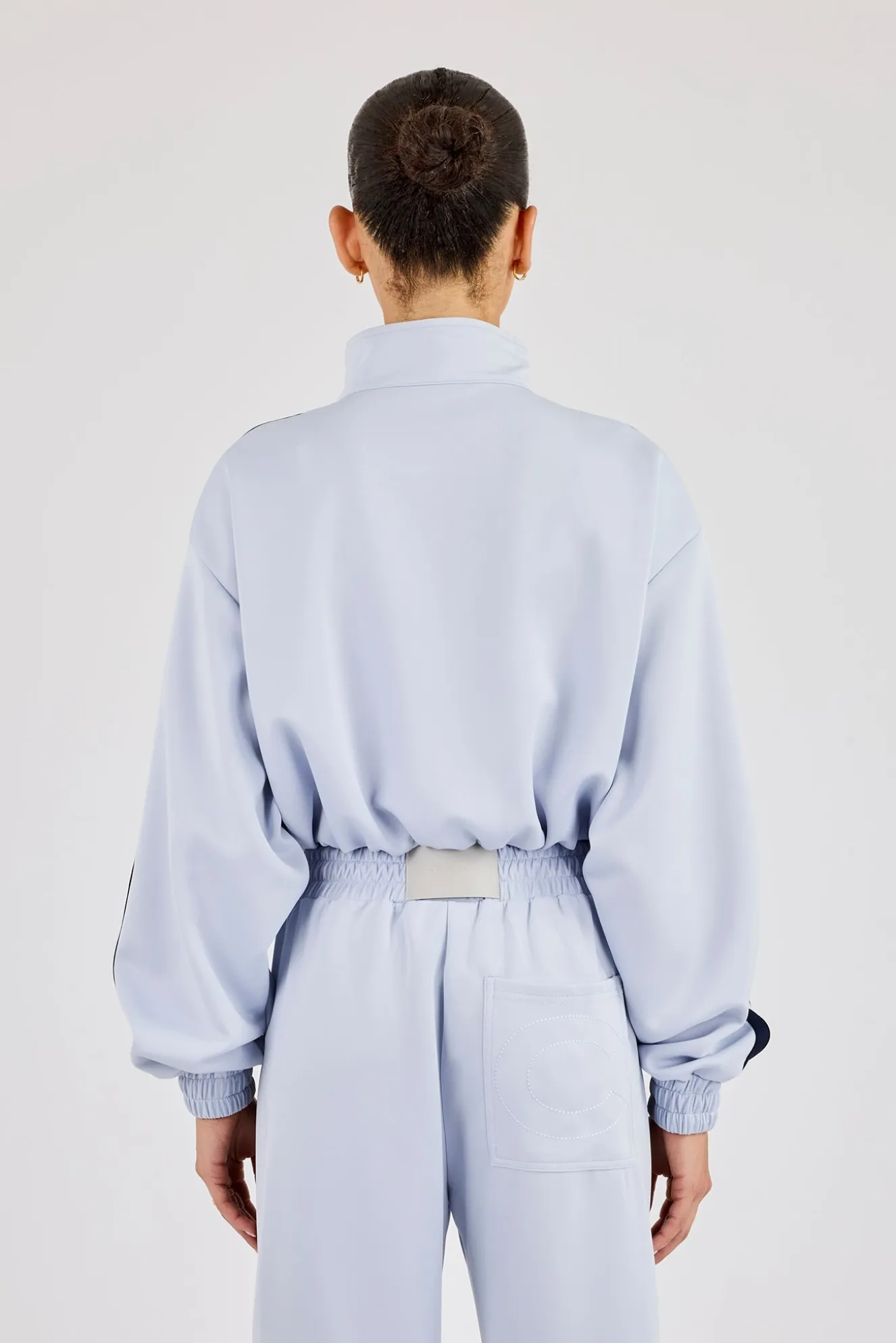 Taping Cropped Funnel Neck Jacket - Light Blue