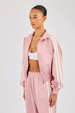 Taping Cropped Funnel Neck Jacket - Dusty Pink