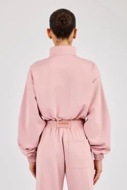 Taping Cropped Funnel Neck Jacket - Dusty Pink