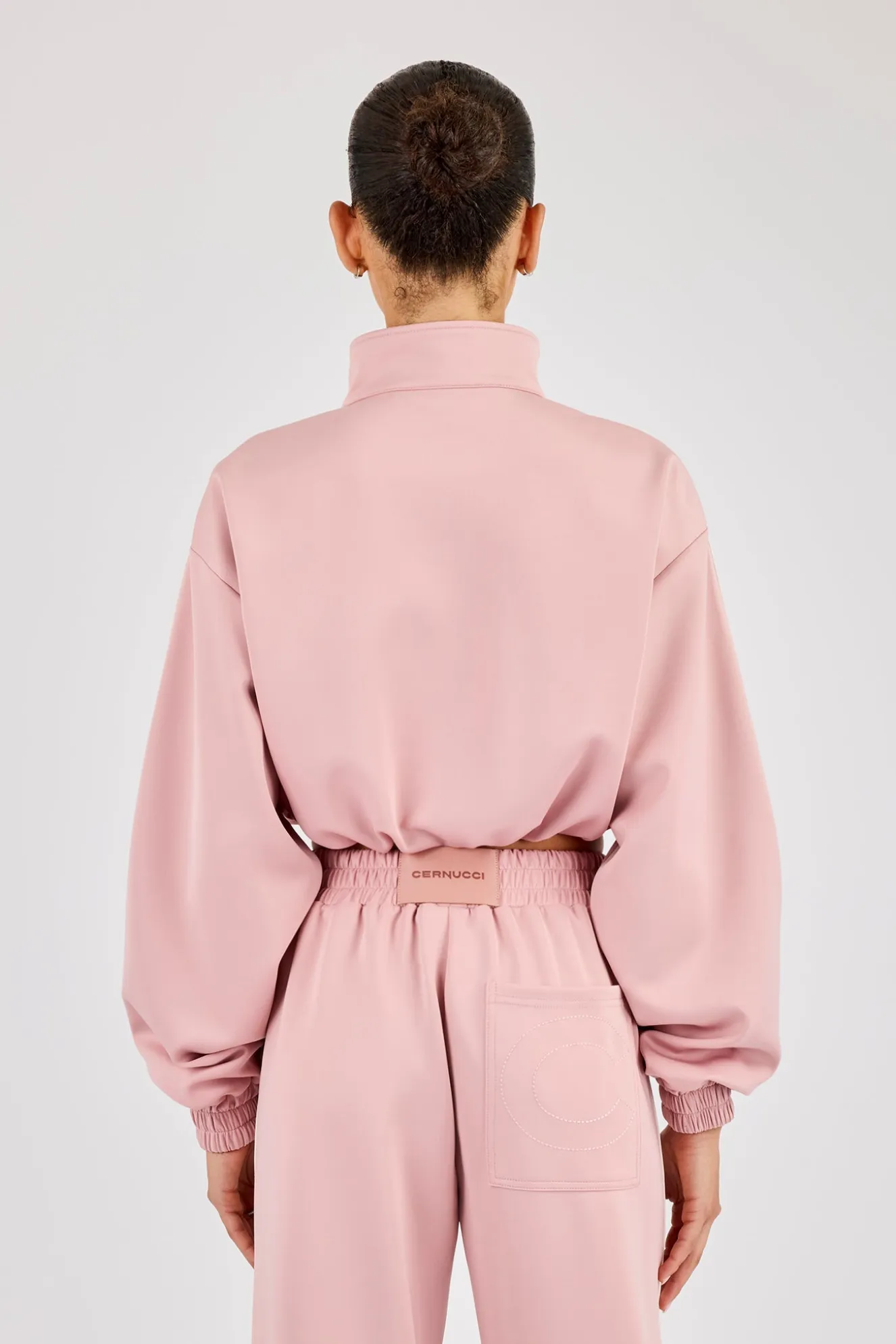 Taping Cropped Funnel Neck Jacket - Dusty Pink