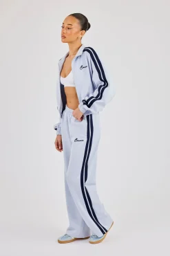 Taping Cropped Funnel Neck Jacket & Wide Leg Track Pant - Light Blue