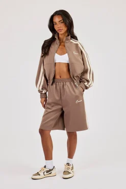 Taping Cropped Funnel Neck Jacket & Jort - Taupe