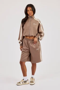Taping Cropped Funnel Neck Jacket & Jort - Taupe